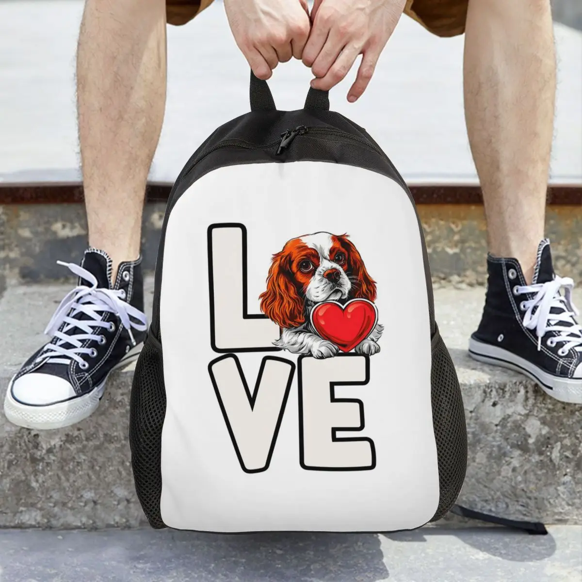 Cavalier King Charles Spaniel Dog Love Backpack Daypack Large Capacity Boys Girls BookBag School Bag Shoulder Bags for Men Women