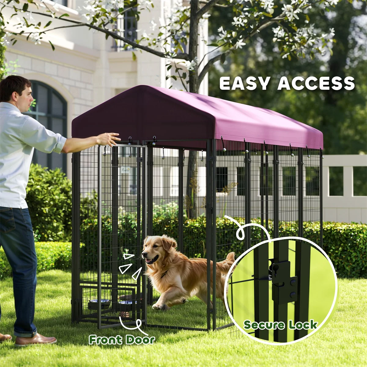 

Kennel, Dog Cage,12 Solid Wire Panels and A Metal Frame Enhance Stability for Daily Use,Lockable Design,Red