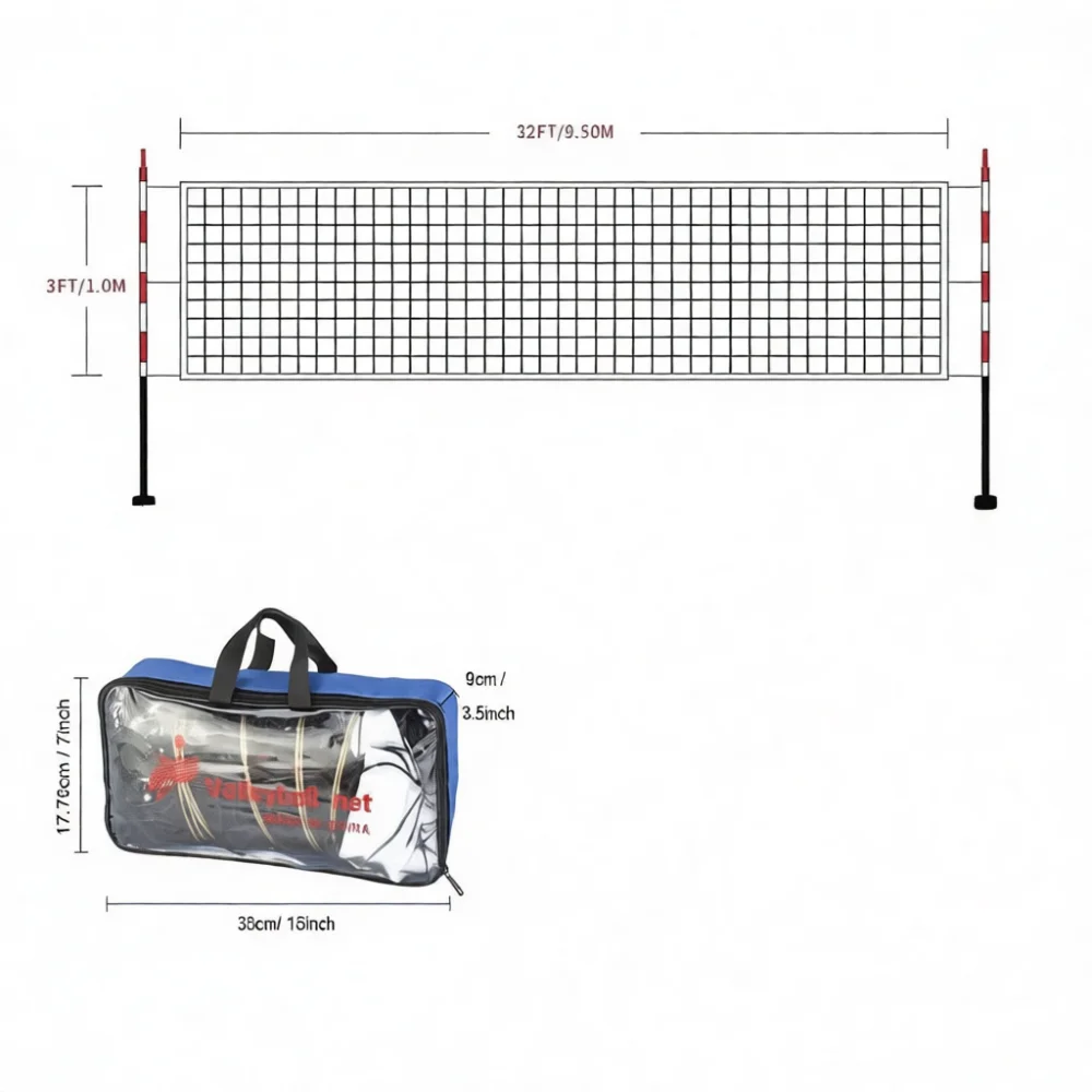 Volleyball Net Professional Indoor Outdoor Beach Sport Training Equipment Portable Durable PE Material Standard Size White