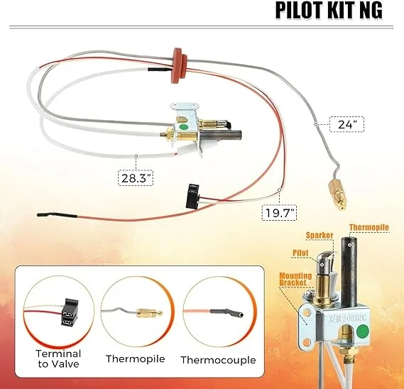 Pilot Burner Assembly Replacement set fit SP20824 RE523121 SP20754 SP21058 for Rheem Ruud and Richmond Gas Burner Water Heaters