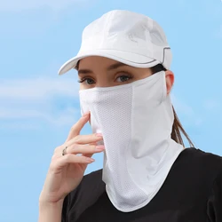 Summer UV Protection Ice Silk Mask Sun Proof Bib Solid Color Sunscreen Face Scarf Mesh Breathable Face Scarves Neck Wrap Cover