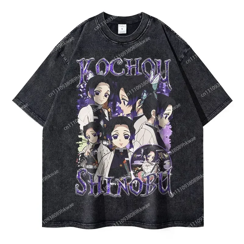 Devil Killer T-shirt Anime Demon Slayer Blade Spring_Summer New Product Men's and Women's Washed Large T-shirt