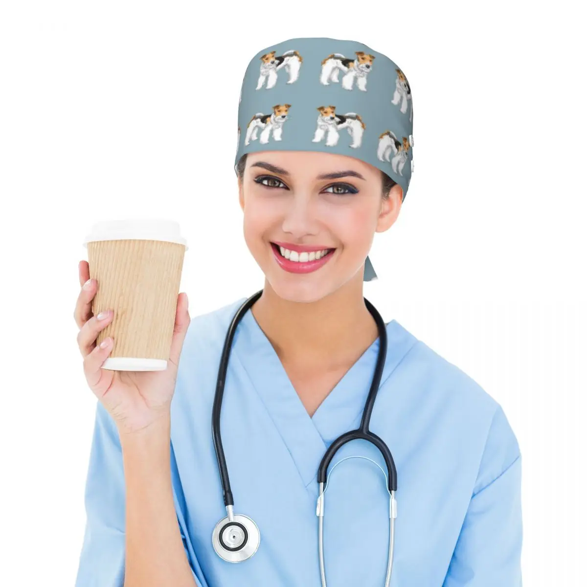 Gorro Quirúrgico con Diseño Retro de Fox Terrier de Pelo Largo, Gorro de Trabajo para Médico, Gorro Ajustable para Enfermería, para Hombres y Mujeres, para Dentistas
