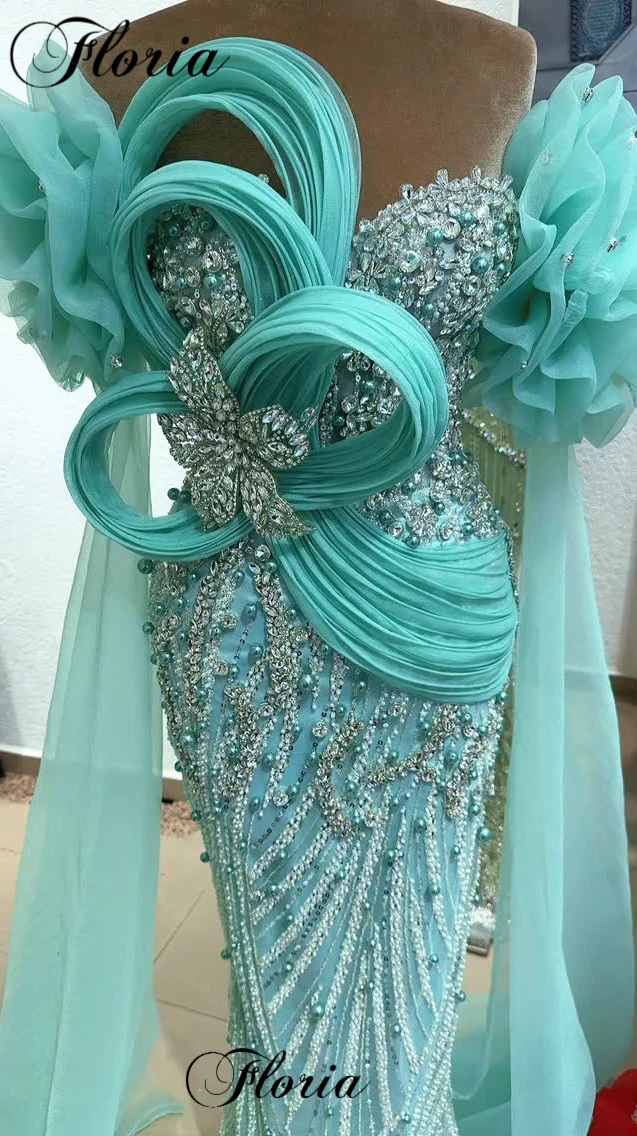 Summer Mint Green Crystals Celebrity Dresses Luxury Designer Evening Gowns Elegant Coutures Gowns Vestidos De Gala Customized