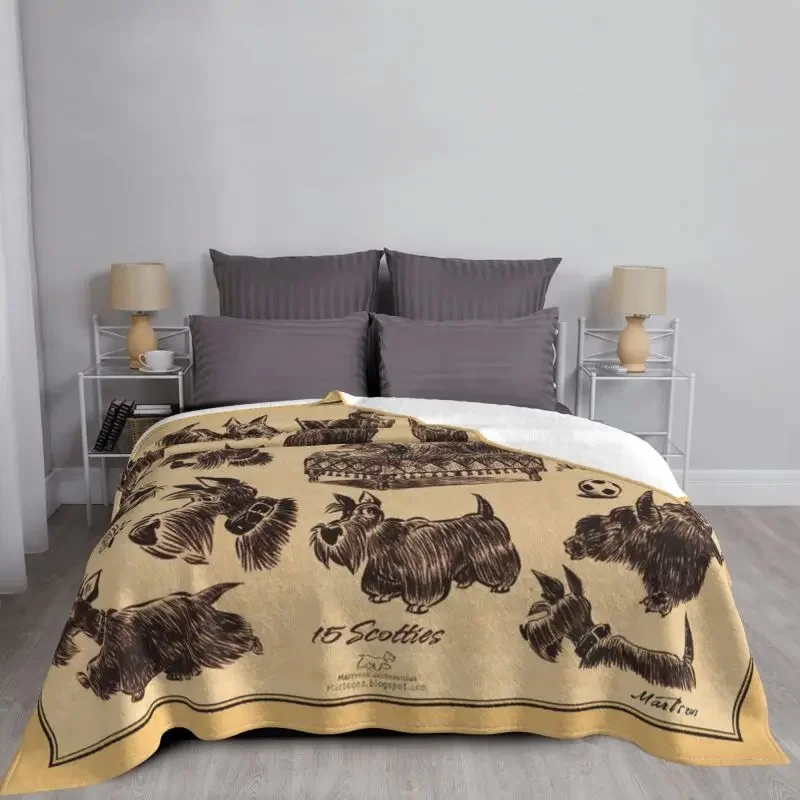 Vintage Scottie Dog Blankets Soft Warm Flannel Scottish Terrier Pet Throw Blanket for Bed Sofa Couch Bedspreads Quilt Blankets