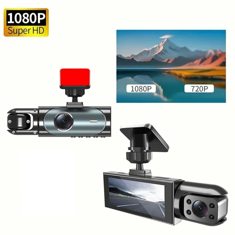 Triple Lens Vehicle Dashboard Camera 4K Video, In Car Monitoring and Face Recognition Suitable for Driving Record Safety