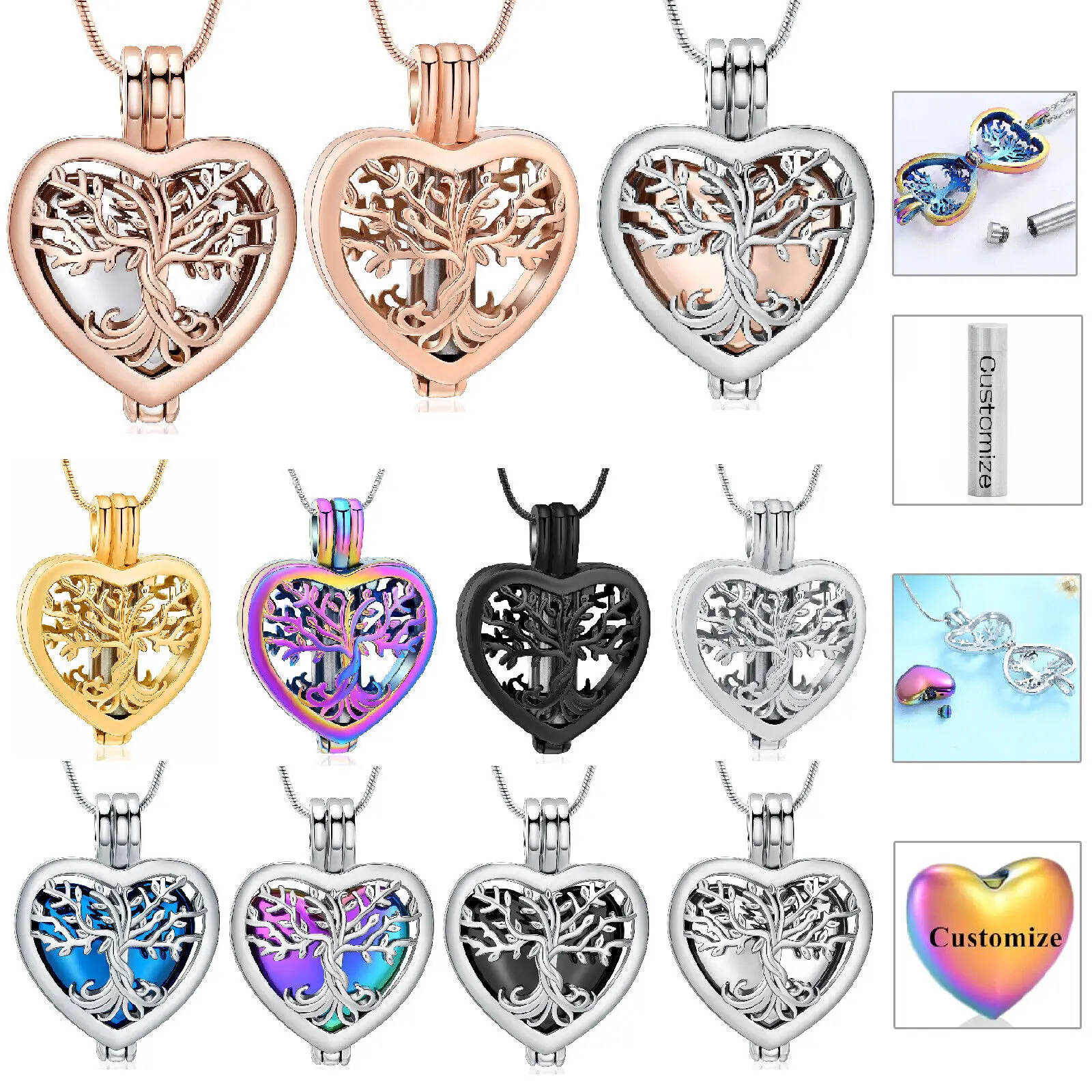 

Heart Ashes Urn Necklace Cremation Jewelry Engrave Fancy Tree Pendant For Human Ashes Wedding Gift For Women Memorial Necklaces