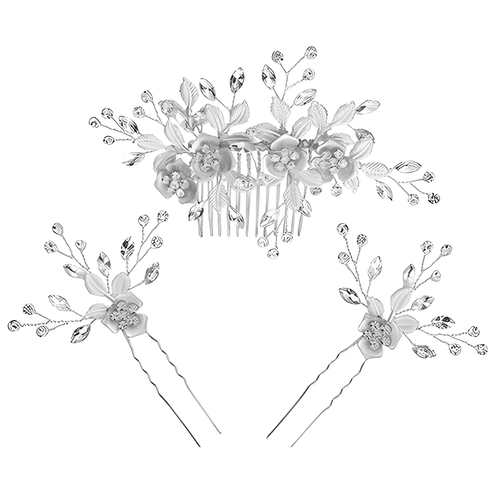 Rhinestones Wedding Hair Comb Leaf Theme Strong Hair Grip Sparkling Hair Pins for Banquet Wedding Gown Hair Clips