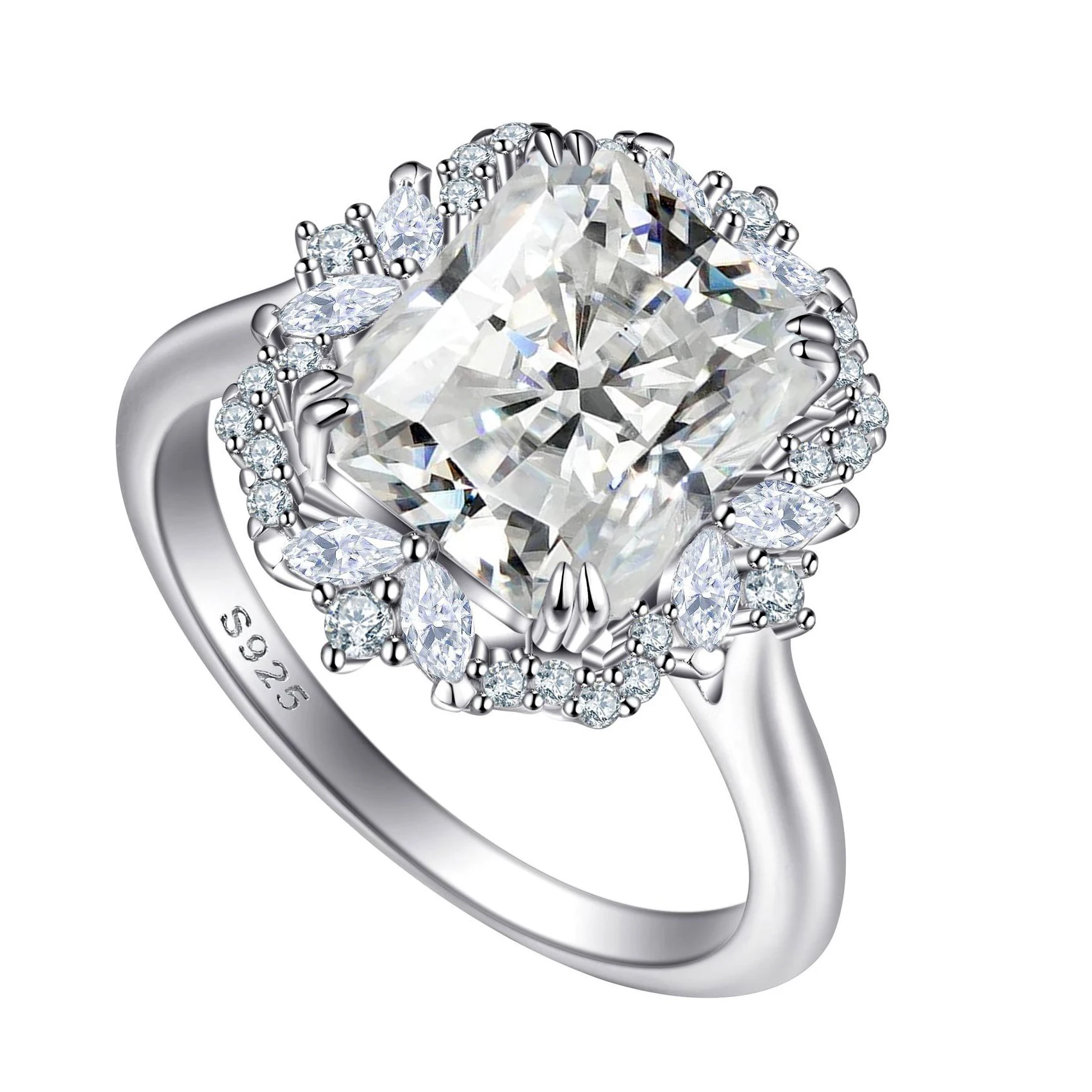 

Кольцо Super Flash с муассанитом, 4 карата, 8x10 мм, сертификат на ремешке, протестированное с бриллиантом S925, серебро, женские свадебные украшения, подарок