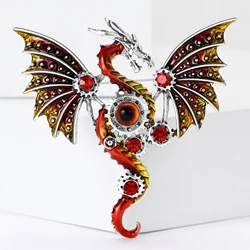 Enamel Mechanical Dragon Pins for Women Unisex Rhinestone Dragons Brooches Event Party Backpack Decoration Clothes Accessories