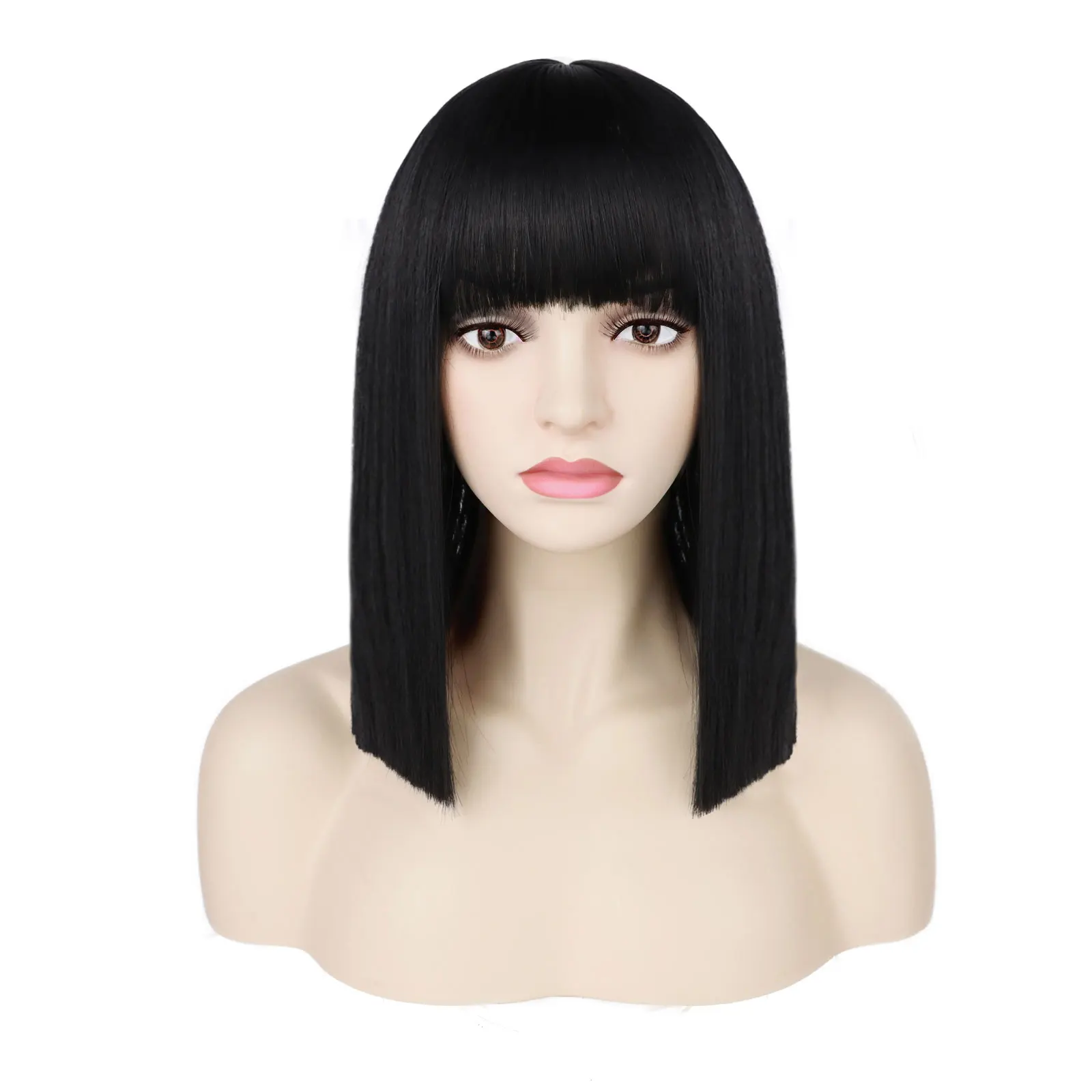 باروكة كليوباترا صناعية سوداء طويلة مستقيمة مع عصابة رأس مصرية ذهبية على شكل ثعبان آلهة شعر مستعار بوب للنساء في الهالوين