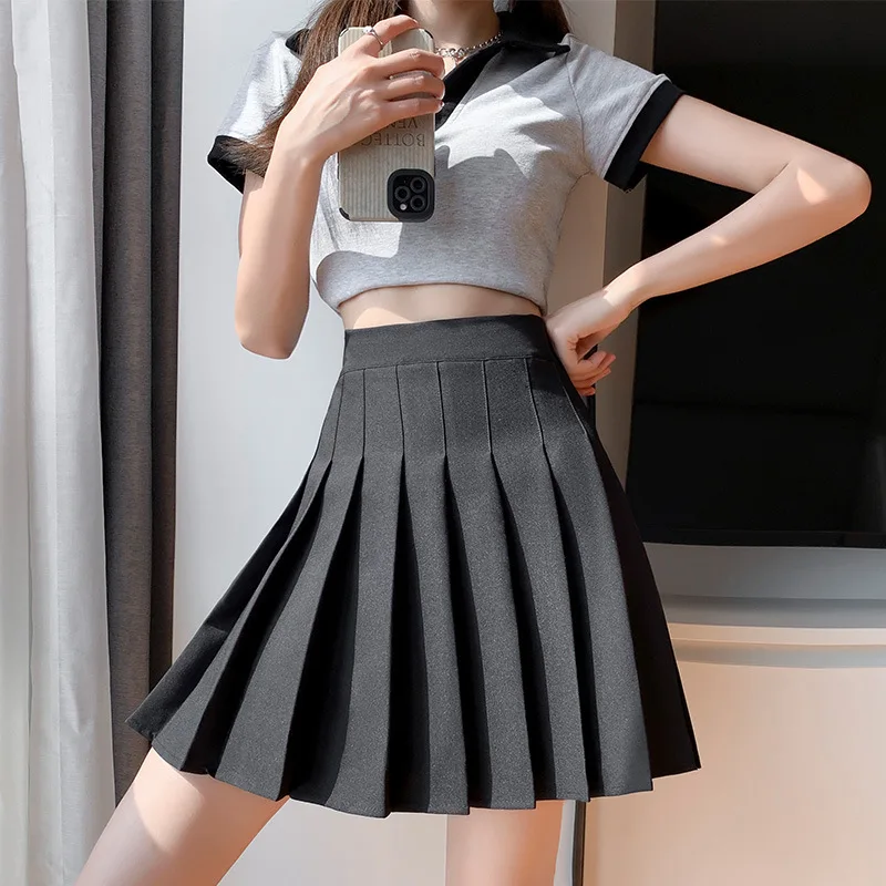 White Pleated Skirt Female Thin High Waist Skirt New Drape A-word Skirt Kawaii Skirt