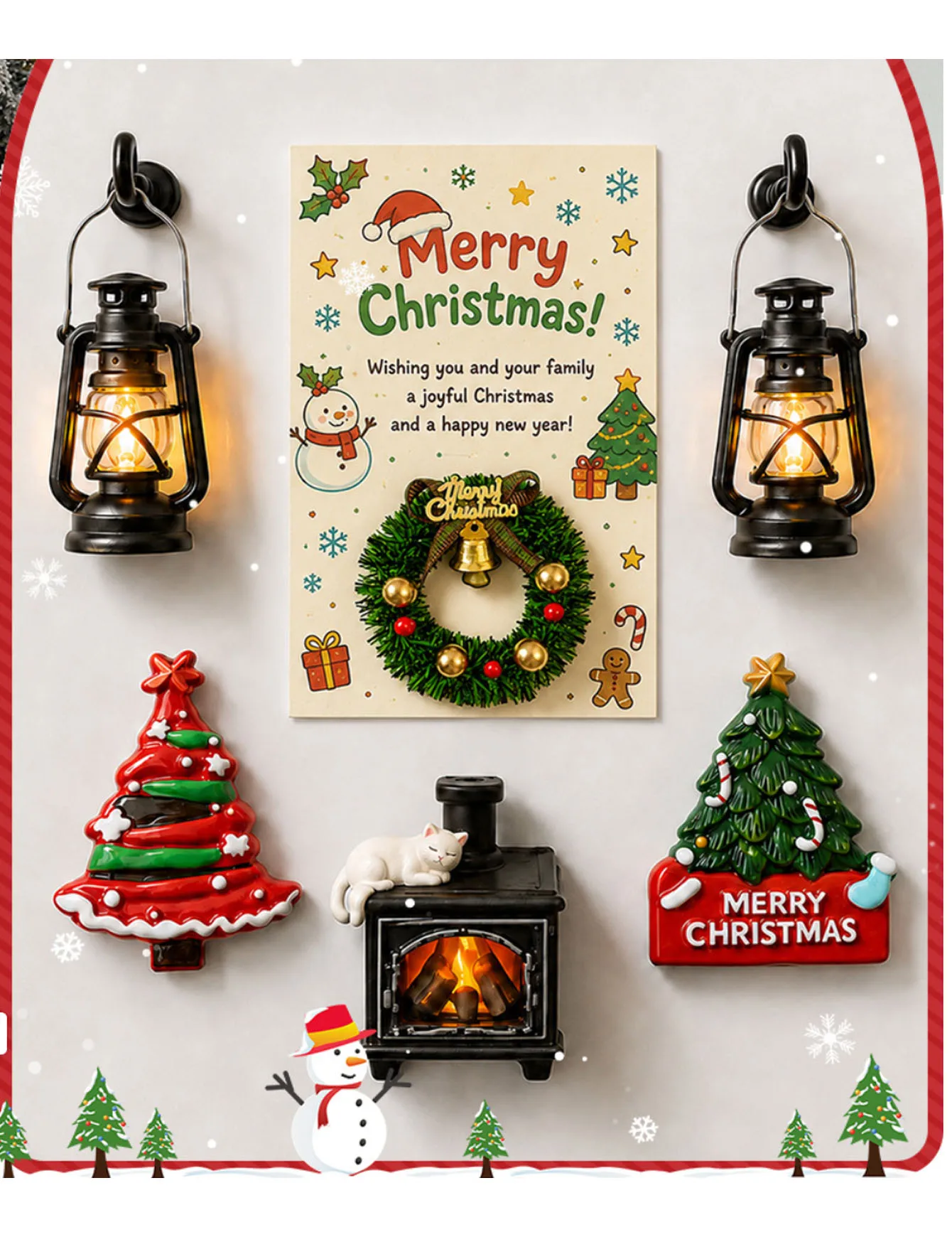 Christmas decorations, refrigerator stickers, holiday Christmas tree wreaths, home decor wreaths, long night lights