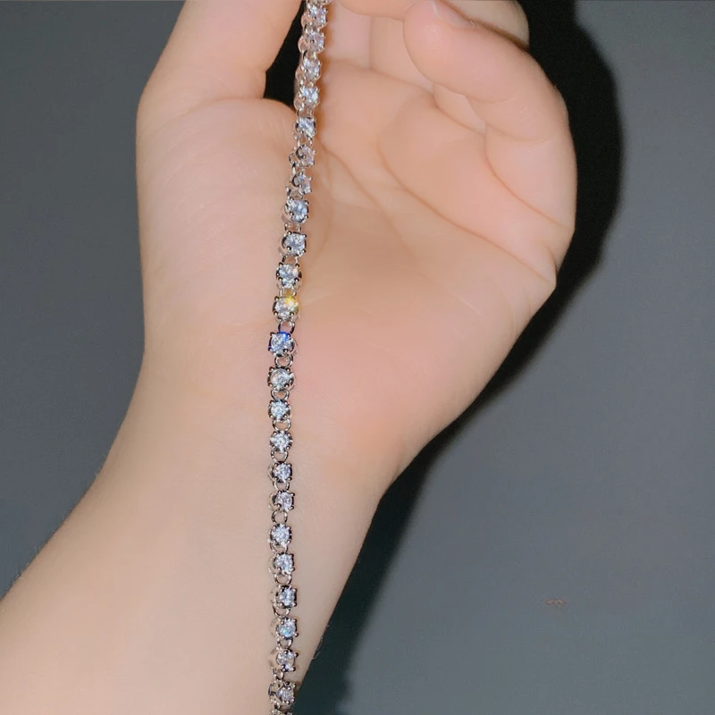 

MDLFES Moissan Diamond Style Simple Luxury Hip Hop Tennis Chain Women Radiant 3A Zirconium Bracelet Row Diamonds