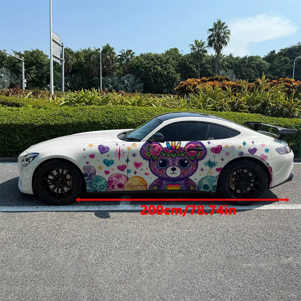 2Pcs Rainbow Sugar Skull Bear, Durable, Fade-resistant, Enhance Vehicle Aesthetics With Bold Artistic Design Car Vinyl Wraps