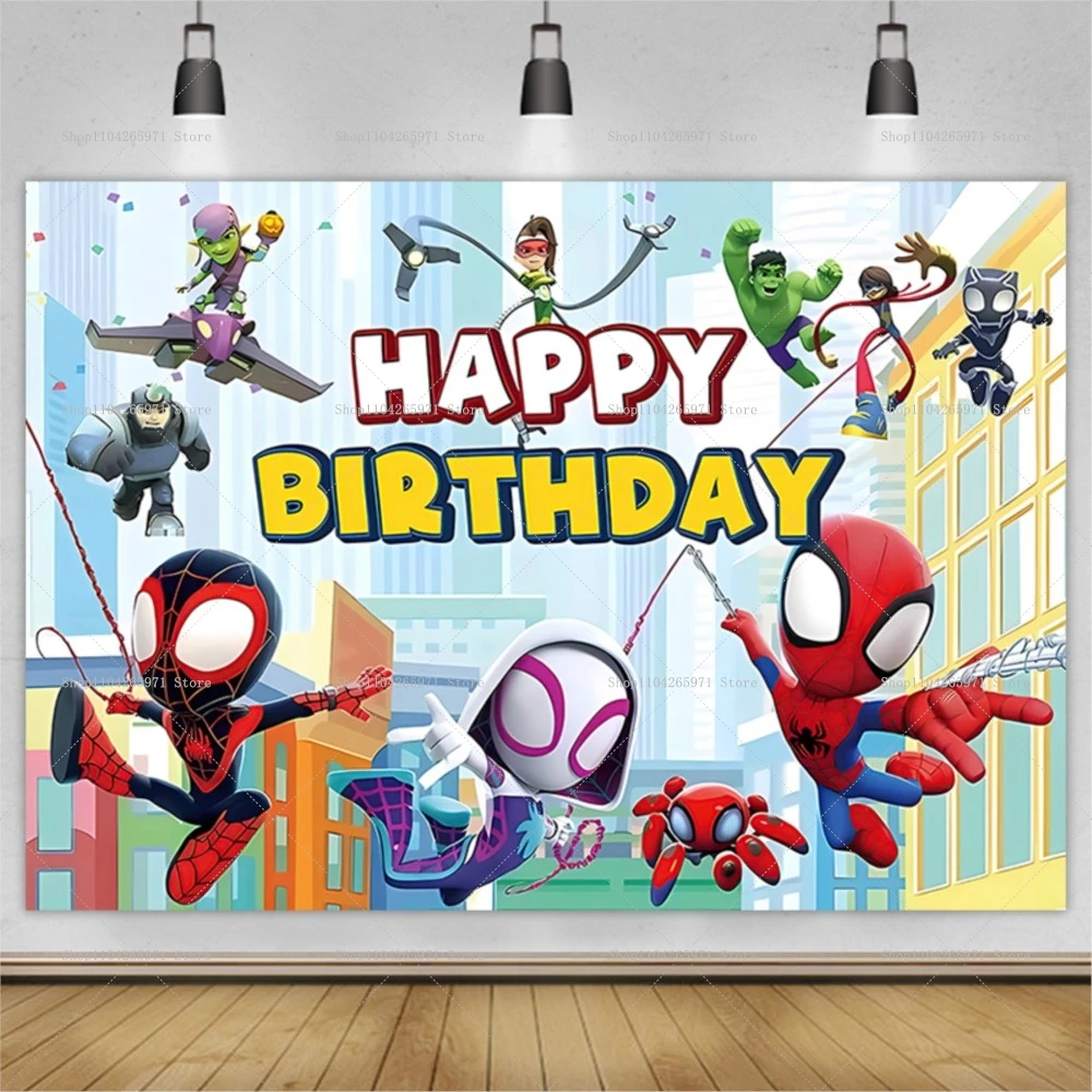 Spidey and His Amazing Friends Party Backdrop Happy Birthday Superhero Photo Background Banner Baby Shower Decor Accessories view 4