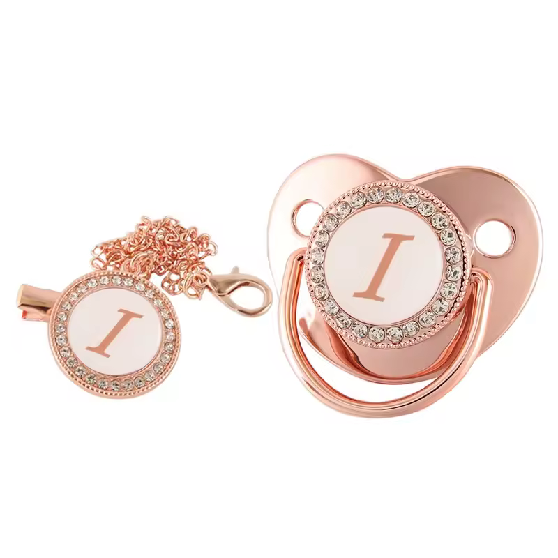 26 Letters Baby Pacifier Clip Rose Gold Bling Pacifiers Holder Silicone Soother Nipple Dummy Baby Shower Gifts - Image 24