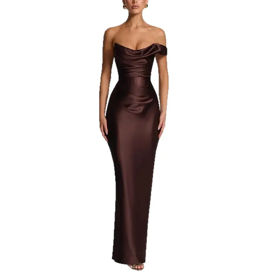 One Shoulder Satin Long Dress