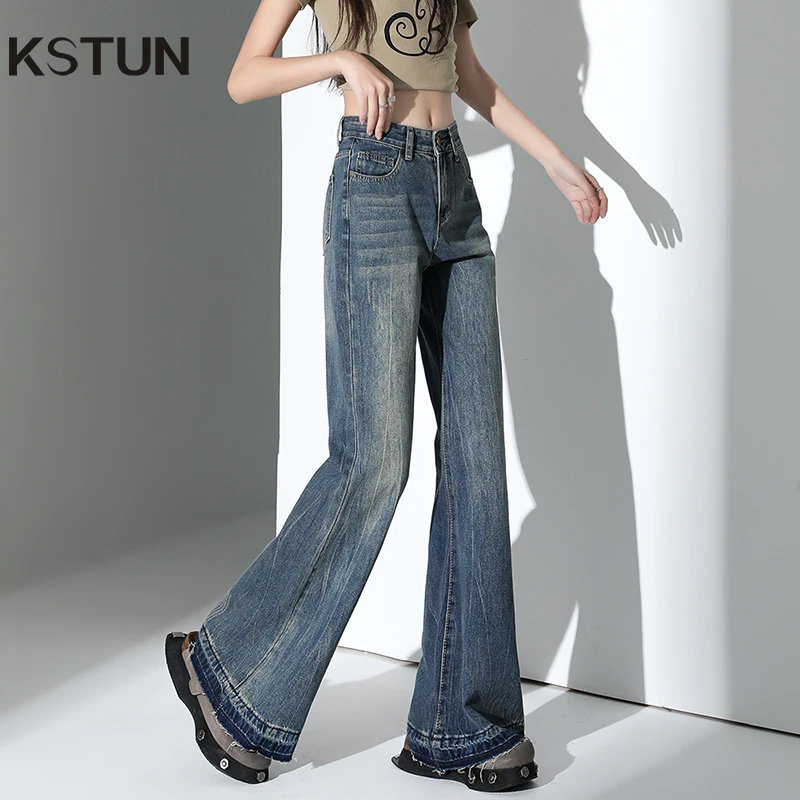 

KSTUN 2025 Bell Bottom Jeans Women Flared Pants Mid-Waist Vintage Streetwear Womens Clothing Denim Trousers Full Length Pants