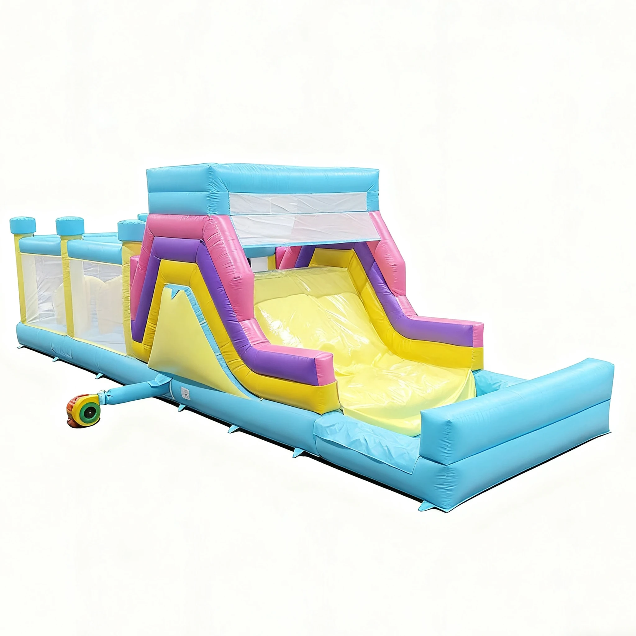 قلعة بيضاء قابلة للنفخ بحجم عائلي مع منزلق وحمام سباحة، مثالية لحفلات الشواء الصيفية وحفلات الأطفال