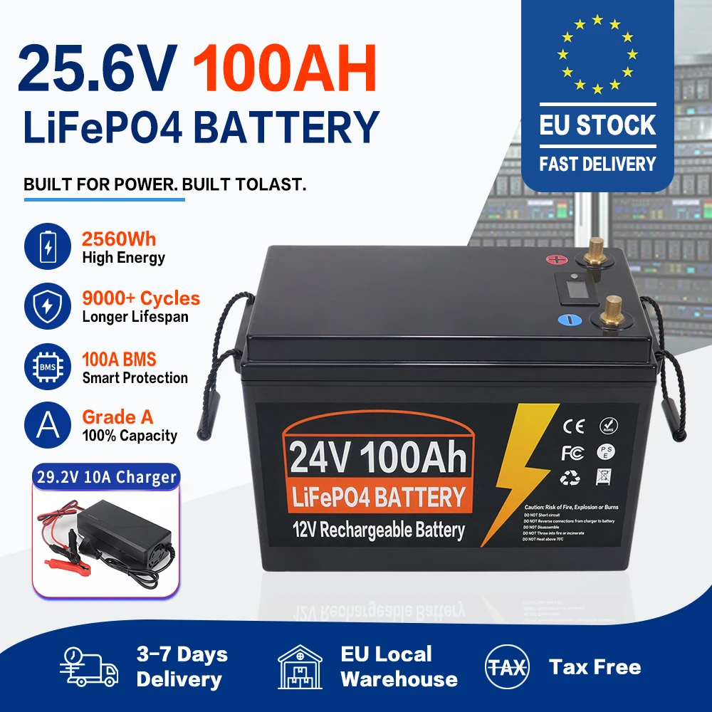 12V 24V LiFePO4 Batterij 350Ah 200Ah 150Ah 100Ah Ingebouwde BMS Lithium IJzer Fosfaat Cel 9000 Cycli Voor Campers Golfkarretjes Belastingvrij