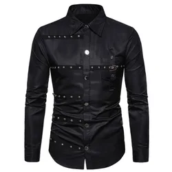 #4619 nero verde rosso Streetwear camicia Hip Hop uomo reifet Party Club camicie da uomo a maniche lunghe gotiche vestibilità regolare di alta qualità