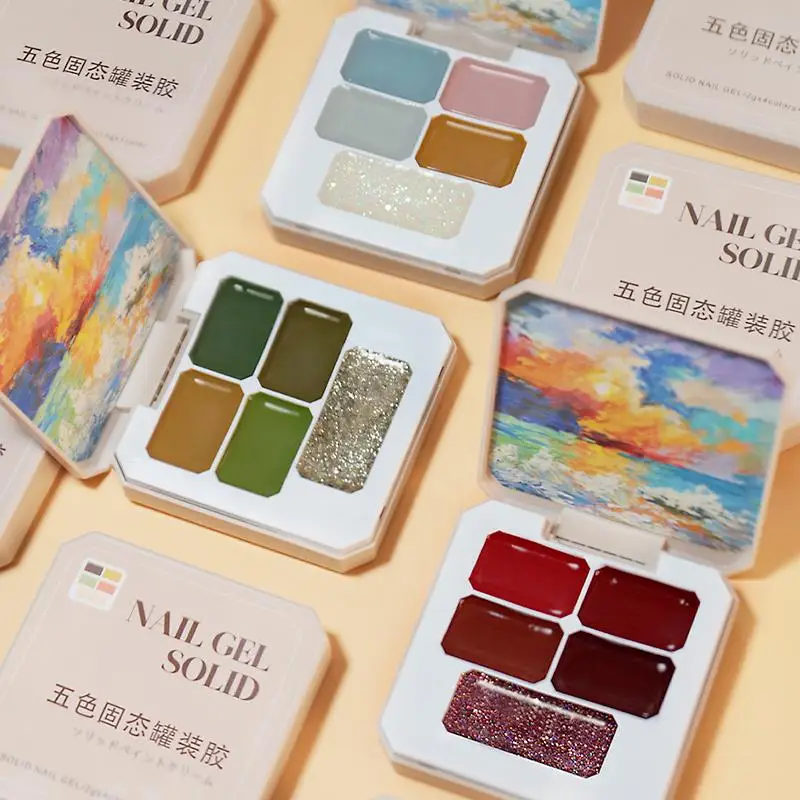 Solid Nail Polish Glue 5/12/16 Colors Set Manicure Semi Permanent Varnish Glue Jelly UV Nail Gel Cream Nail Polish Palette