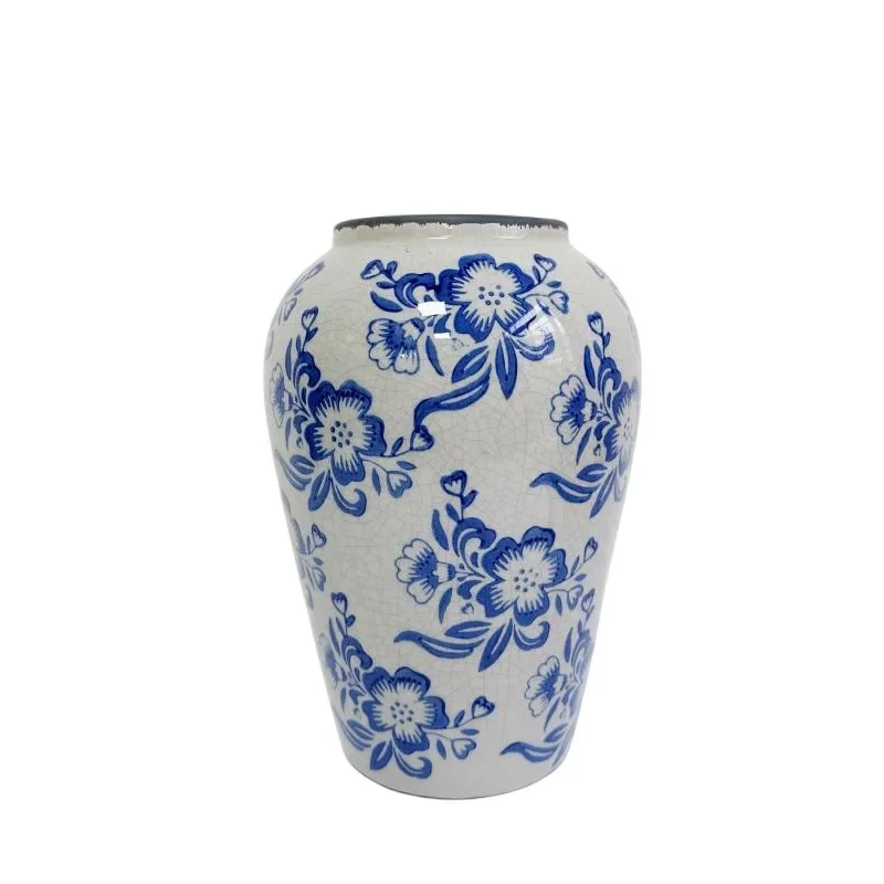 

Ice cracked blue and white porcelain ceramic vase New Chinese retro vase