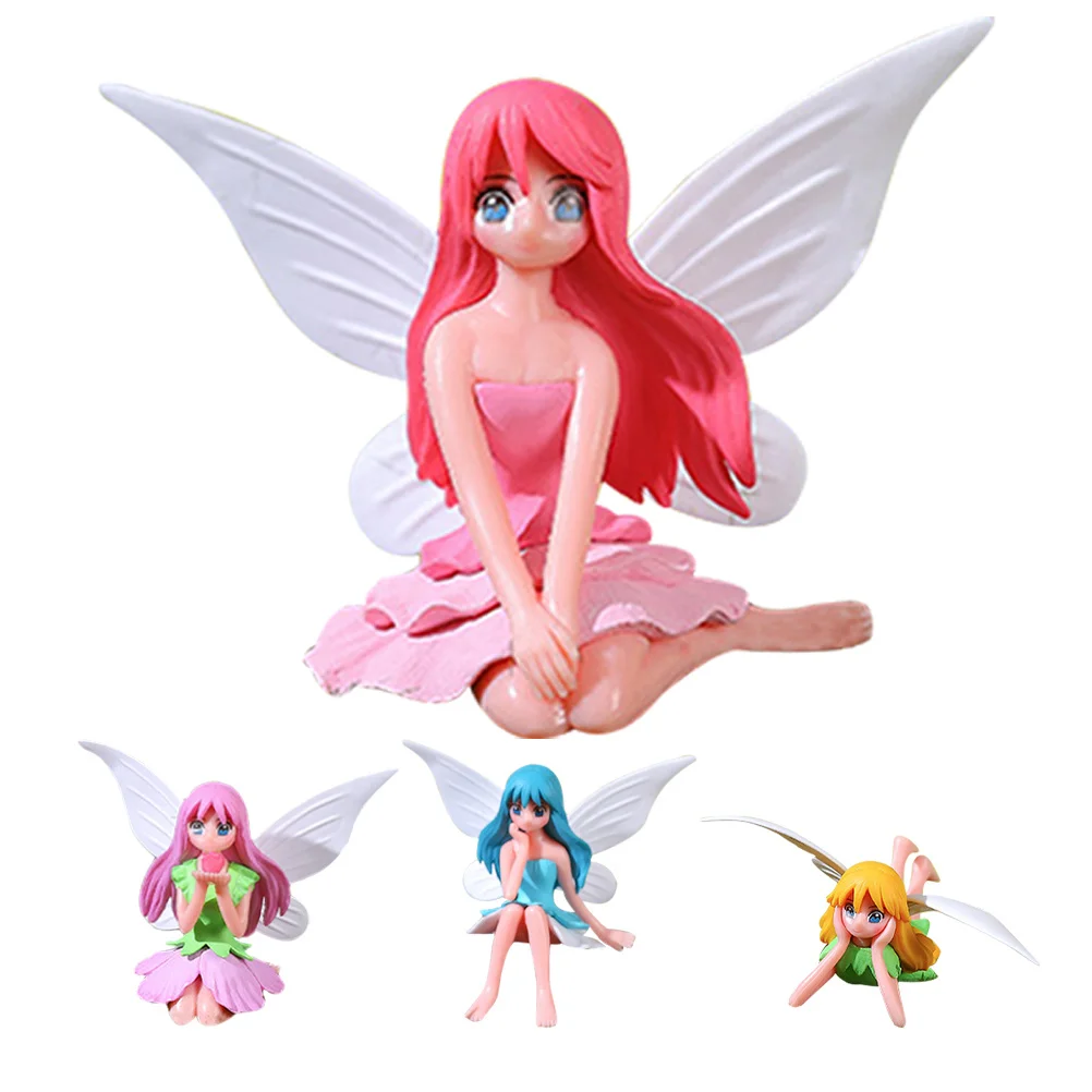 

4Pcs Miniature Landscape Ornaments: Cute Flower Fairy Decor for Cake DIY Garden Setup - Fade Resistant Micro Scene Accessories