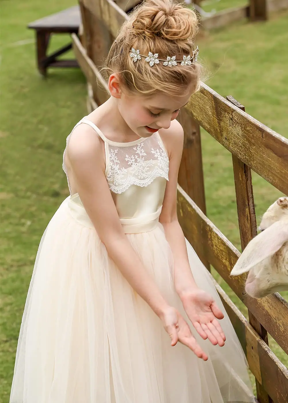 Vestidos de encaje con espalda de flores para niña, tirantes finos para niños, boda, cumpleaños, día del té, vestido de fiesta largo