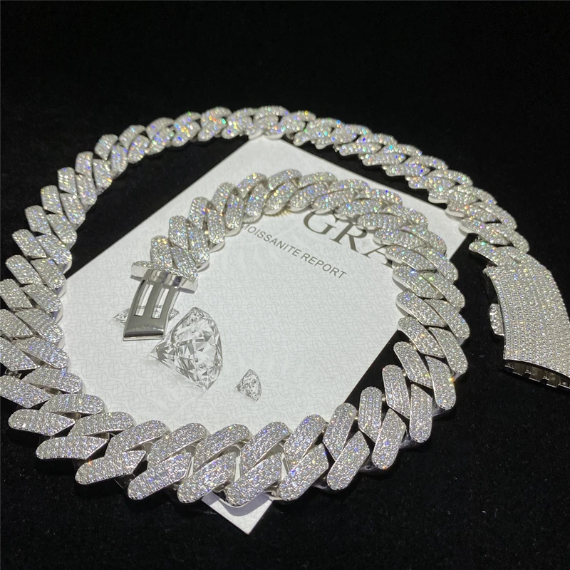 Full Iced Out d Color Vvs1 Moissanite Cuban Bracelet Bling Round Diamond Hip Hop Necklace 925 Solid Silver Men Cuban Link Chain