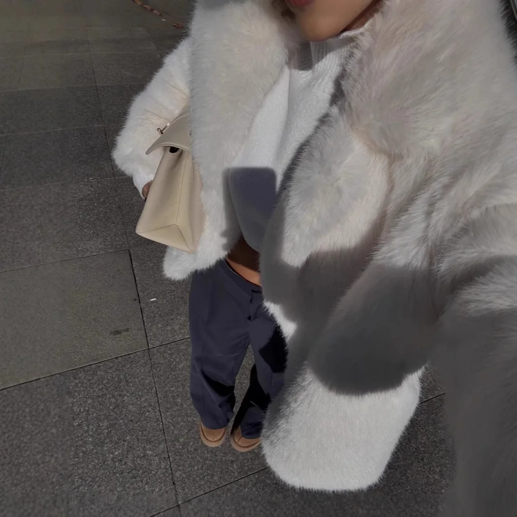 Faux Fur Coats Women Short Coat Thick Warm Turn Downm Collar Y2k Streetwear Overcoat Warm Jackets Outerwear Autumn Winter 2025