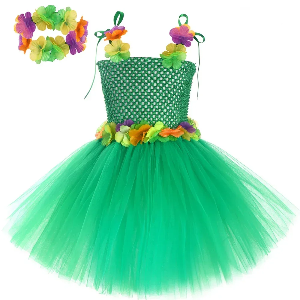 Green Flowers Fairy Costumes for Girls Jungle Elves Princess Ballet Tutus Dresses for Kids Halloween Christmas Outfit with Wings