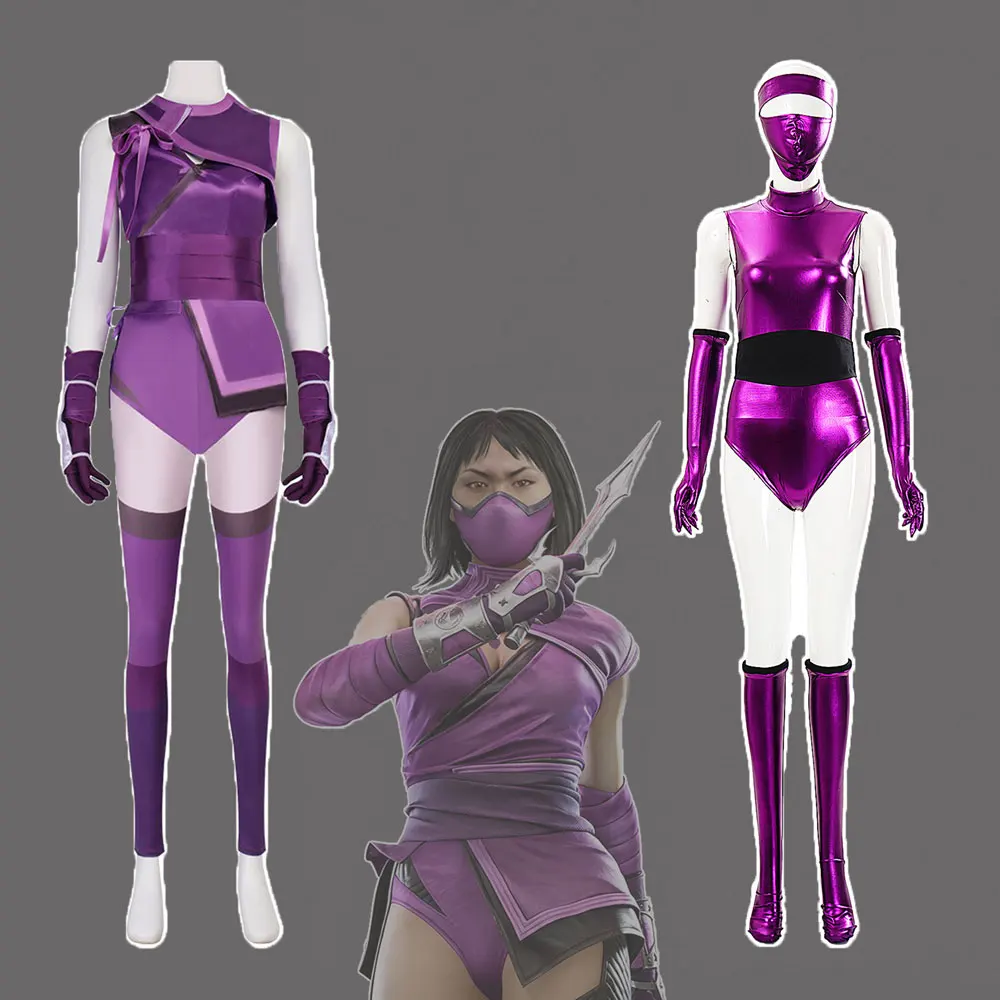 

Game Mortal Kombat Cosplay Mileena Purple Jumpsuit Women Halloween Costume Carnival Outfit Suits Party Disguise Roleplay Suit