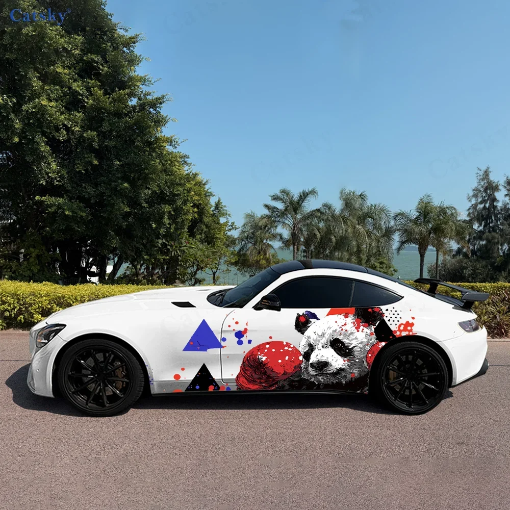 Boxing Panda Color Geometry Car Vinyl Wraps Decal Self-adhesive PVC Sticker Suitable for Trucks SUV Decor Auto Accessories Gift