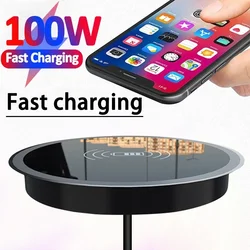 100W Quick Wireless Desktop Embedded Charger For iPhone 16 15 14 13 12 Samsung Huawei Xiaomi Oppo Phone Fast Inductive Charging
