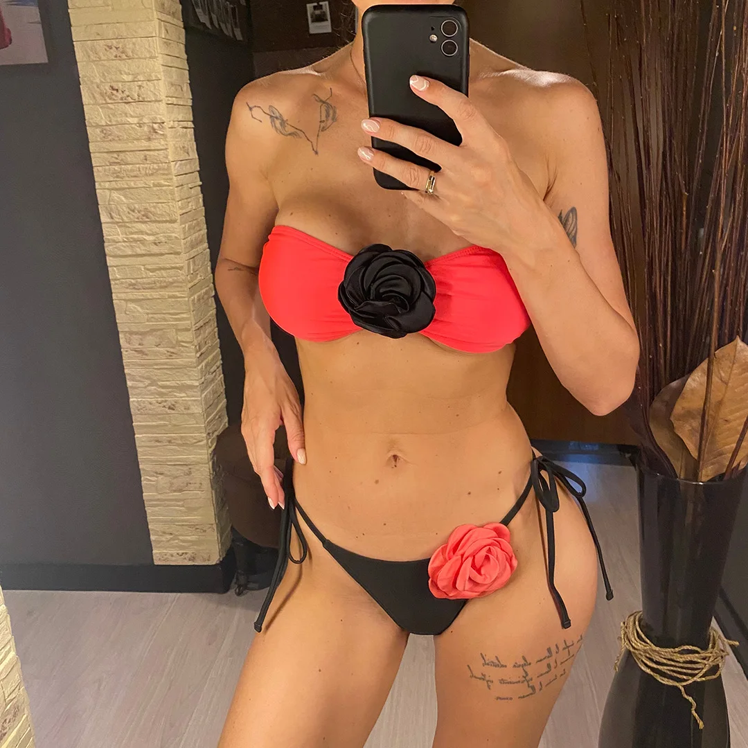 13 Farben, 3D-Blumenmuster, trägerloses Bikini-Set, zweiteilig, Damen-Badeanzug, Badebekleidung, Damen-Badebekleidung, Bather Swim V5264 – Detail 8