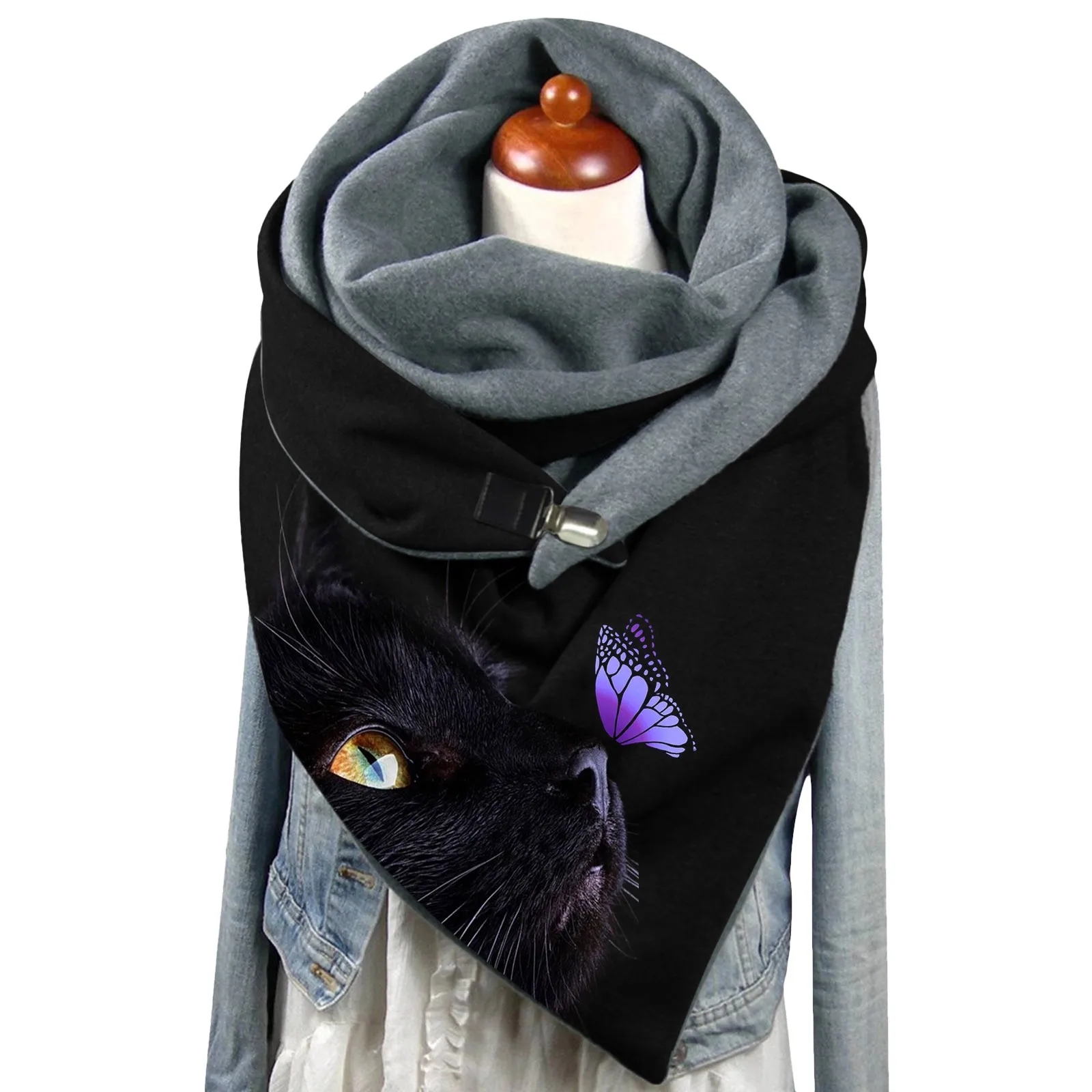 Universal Autumn Winter Warm Scarf Batterfly Prints Elegant Double Layer Pendant Scarfs For Women Blanket Scarfs For Young Women