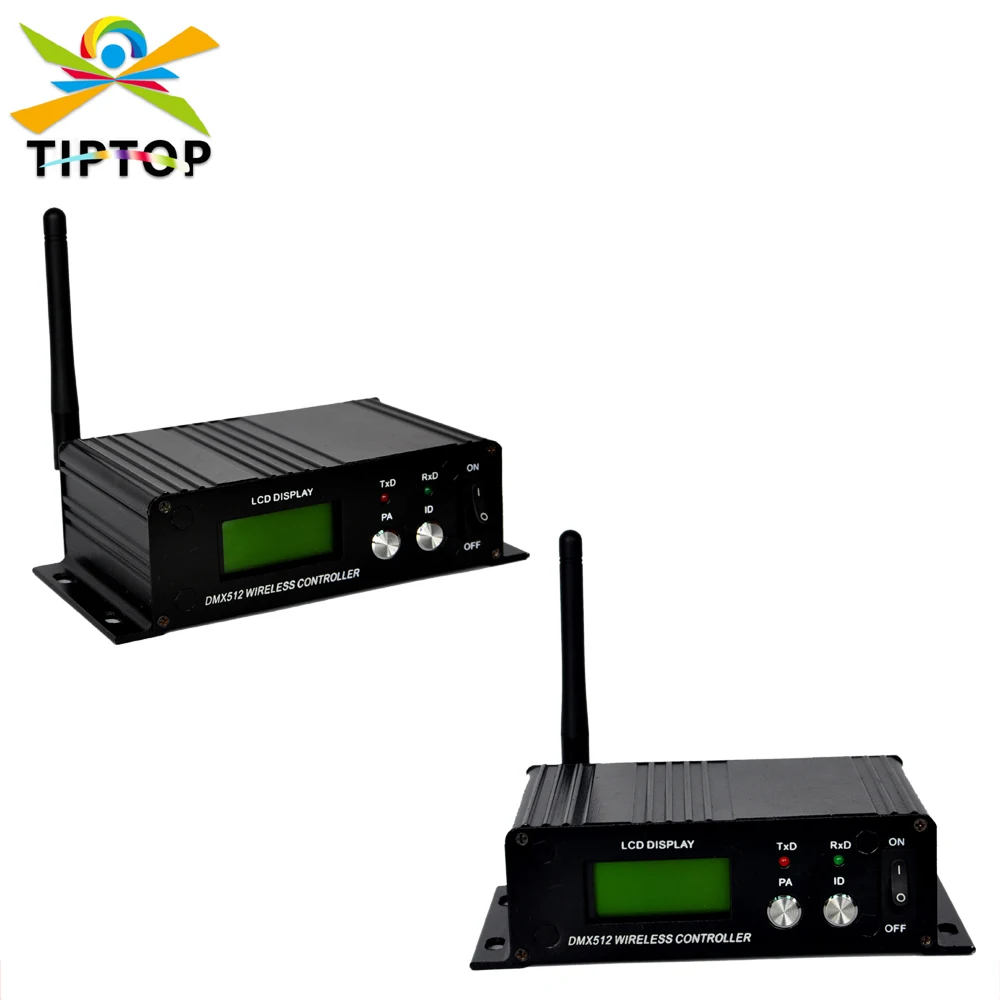 

TIPTOP LCD Display Wireless Transmitter Receiver Box Stage Lighting Remote Controller with Antenna Stick US/EU Power Plug