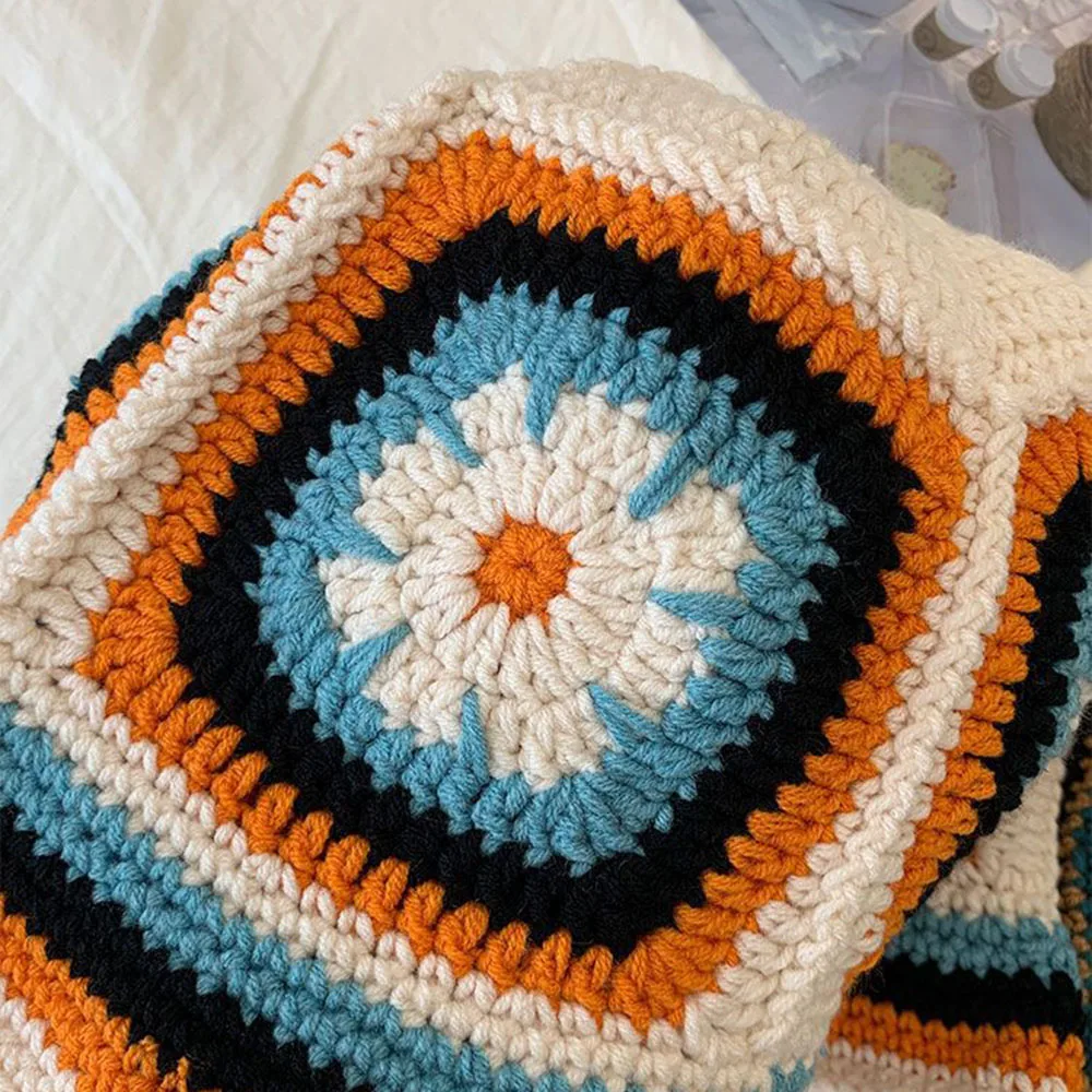 2023 여성용 수제 크로셰 버킷 모자, Y2k 패션, 여름 해변, 한국 할로우 니트 모자, 신제품