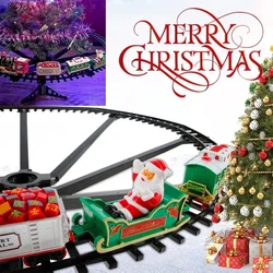 Il treno di Natale elettrico con suono e luce. L'auto a binario di Natale può appendere l'albero di Natale. Regali di Natale. Giocattoli educativi per bambini