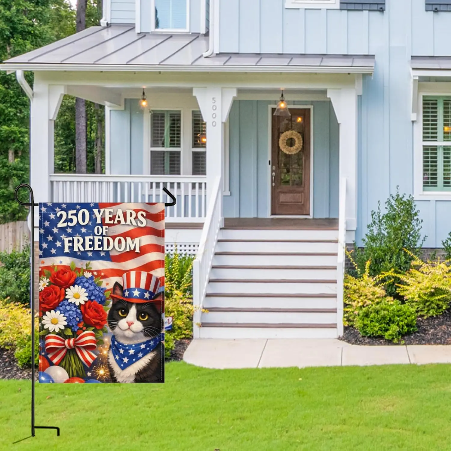 American 250th Anniversary Garden Flag 28x40 Inch,Patriotic Tuxedo Cat 250 Years of Freedom,Independence Day 4th of July Dec AAM view 4