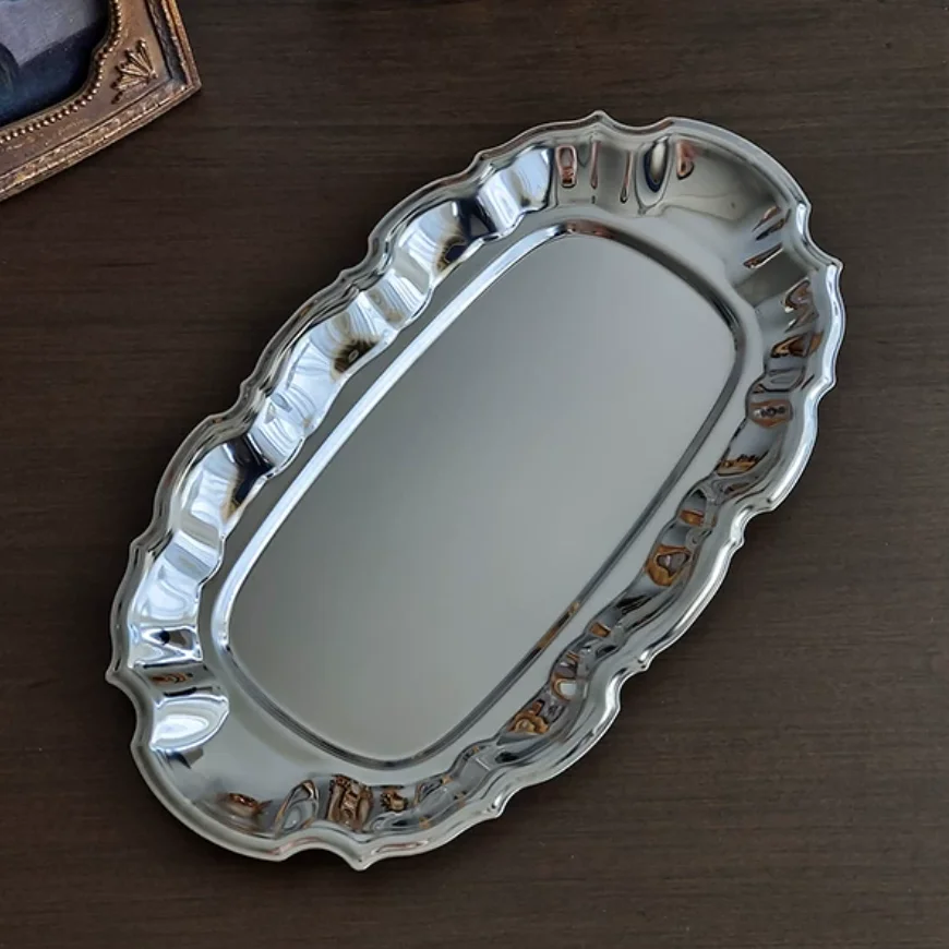 Vintage Style Stainless Steel Cake Set Pastry Tray Tiered Platter for Dessert Fruit Snack Server Home Decorative Tray