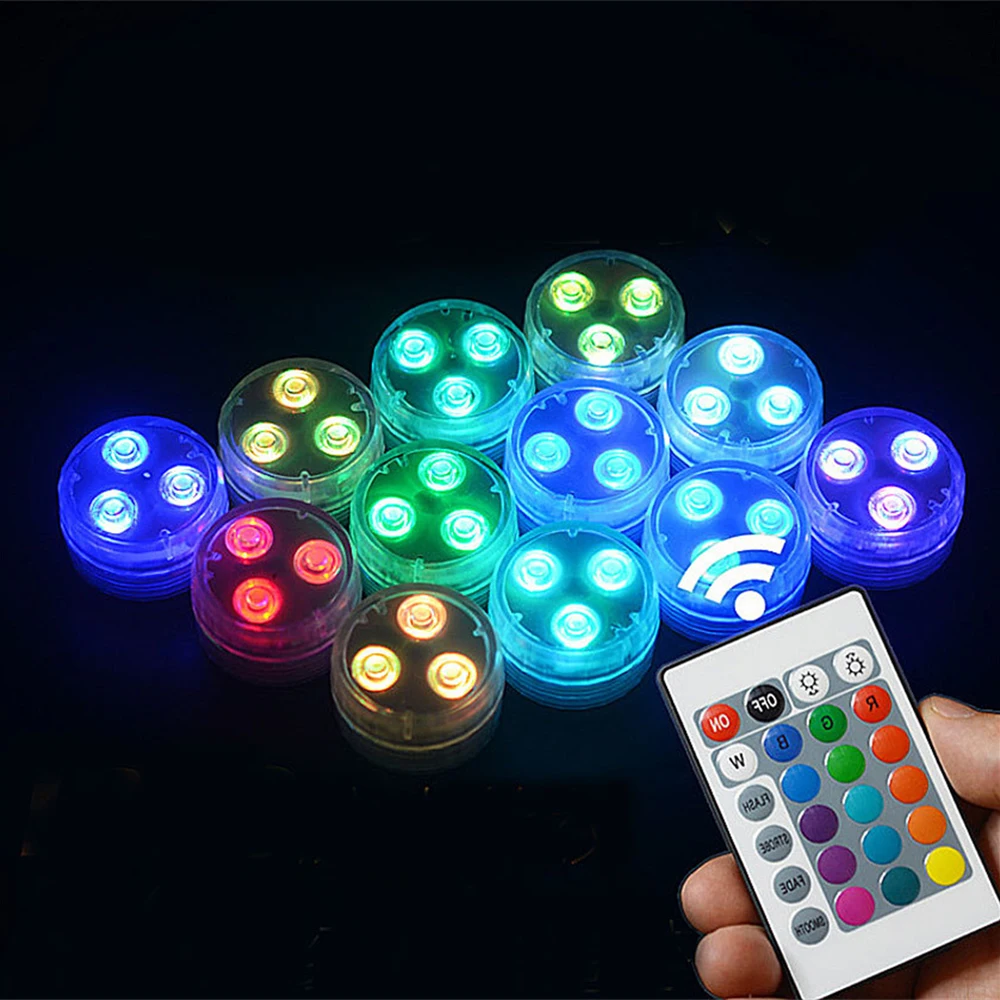 Mini Submersible Light IP68 Waterproof Tea Candle Lamp Flameless Colorful Vase Pool Decoration Battery Powered