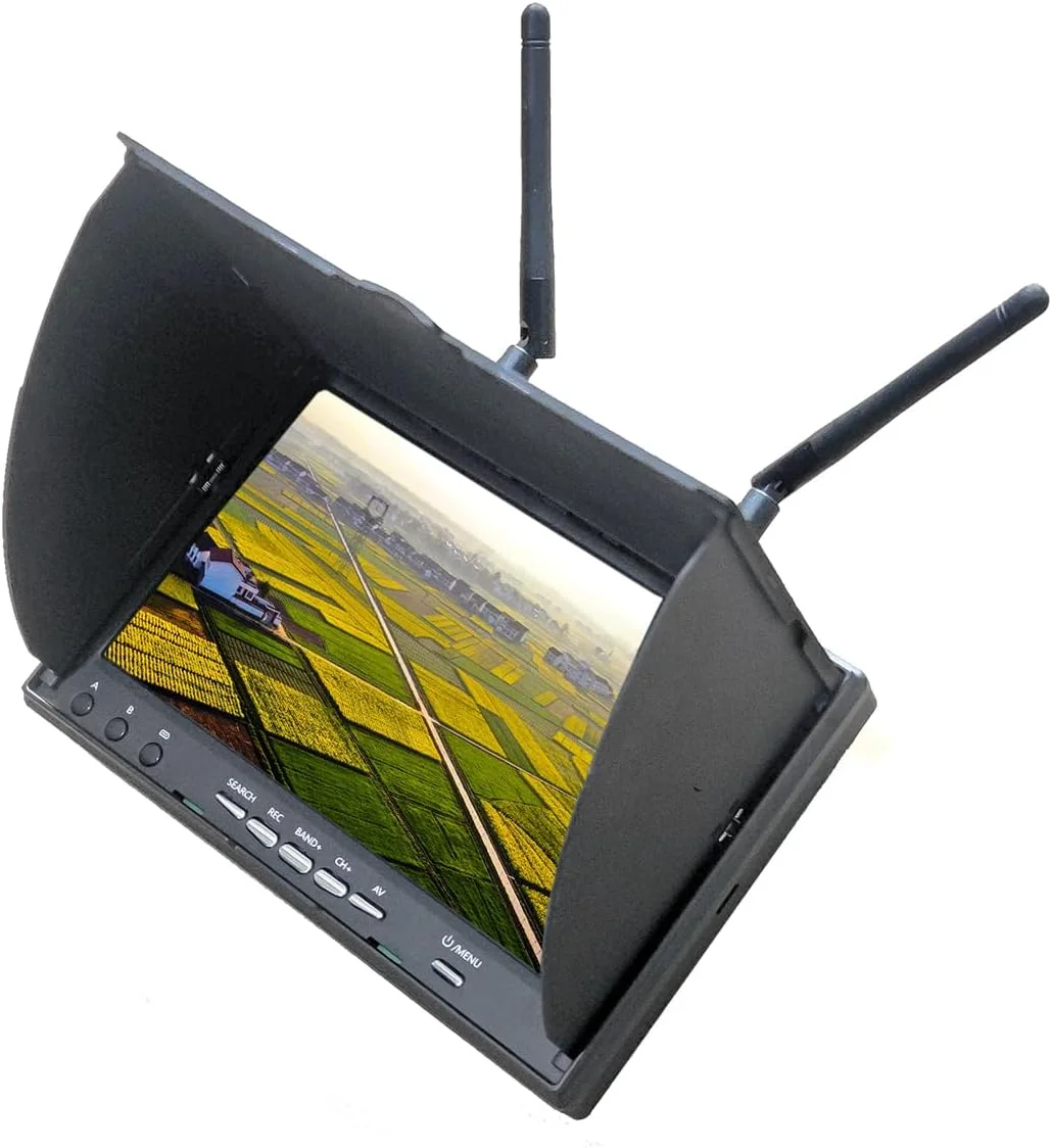 FPV Monitor 7 inch 5.8G 40CH with DVR 800 x 480 LCD FPV Receiver Monitor with Sun Hood Built-in Battery for FPV Drone RC Car