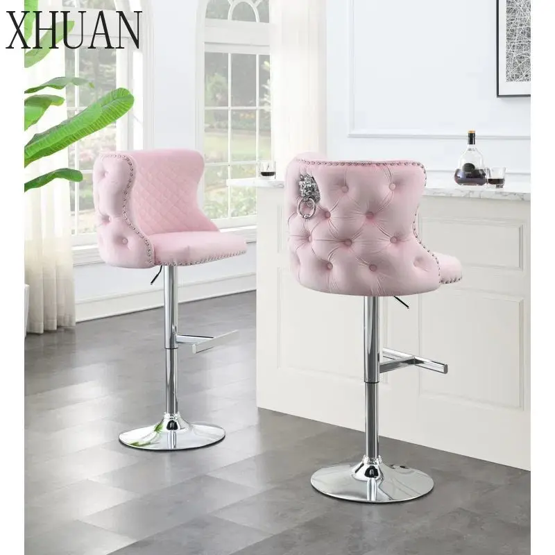 Custom French Style Bar Stools Counter Height Coffee Home Restaurant Velvet Swivel High Stool Bar Chairs