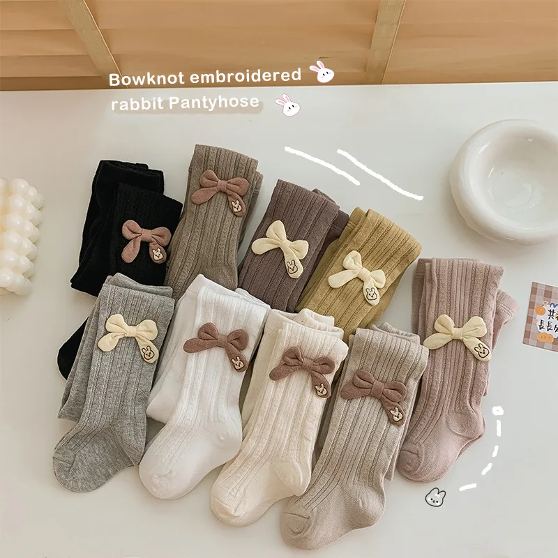 Spring Autumn Girls Legging Trousers Kid Pants Girls Pants Skinny Cute Bow Print Toddler Children Student Legging Trousers