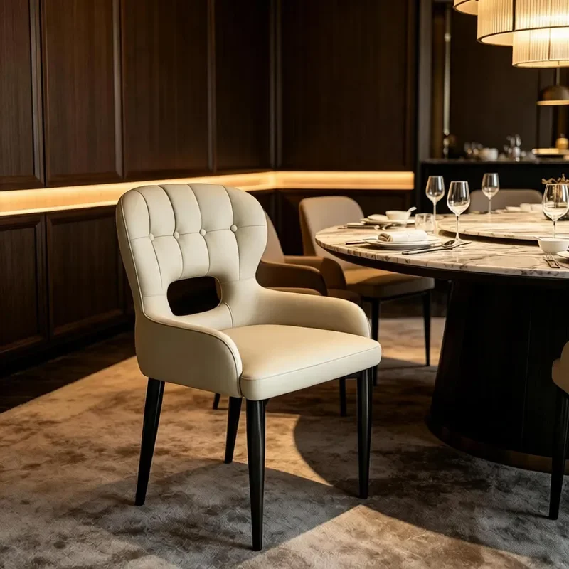 for Italian Button Dining Chair for Italian Minimalist High End Milk Tea Shop Box Commercial Sedentary Wear Resistant Leather