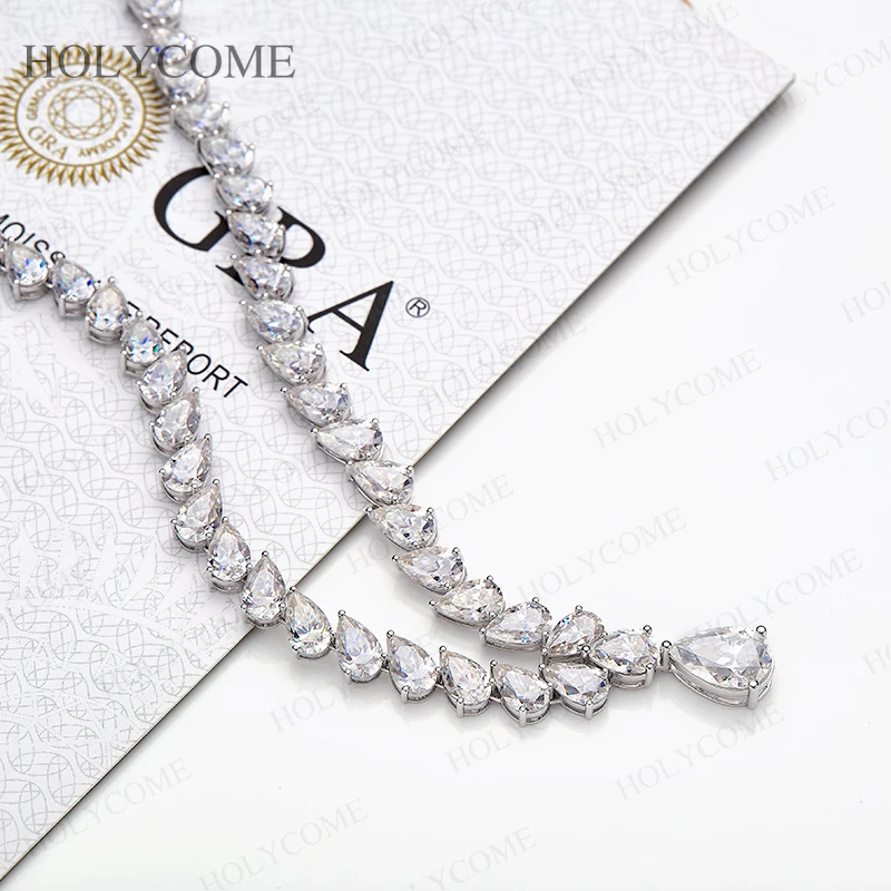 Solid 925 Sterling Silver Hip-Hop Moissanite Tennis Necklace With GRA D Color for Woman Men Party Anniversary Wedding Jewelry