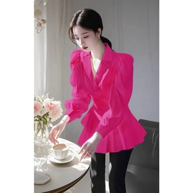 Ladies Fashion Loose Spring Solid Color Turn-down Collar Long Sleeve Women's Shirt Elegant Trend Temperament Buttons Tops